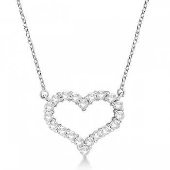 Open Heart Diamond Pendant Necklace 14k White Gold (2.00ct)
