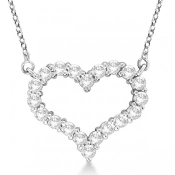 Open Heart Diamond Pendant Necklace 14k White Gold (3.10ct)