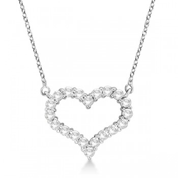 Open Heart Diamond Pendant Necklace 14k White Gold (3.10ct)
