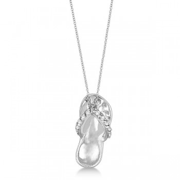 Flip Flop Shaped Diamond Pendant Necklace 14k White Gold (0.15ct)