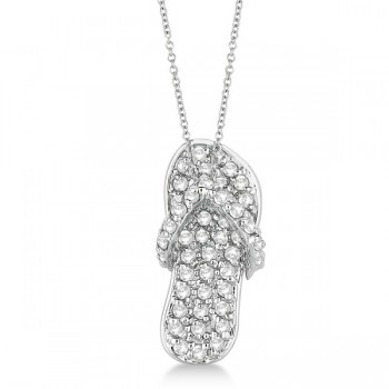 Diamond Flip Flop Pendant Necklace 14k White Gold (0.50ct)