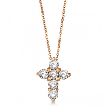 Prong Set Round Diamond Cross Pendant Necklace 14k Rose Gold (1.50ct)