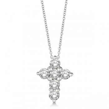 Prong Set Round Diamond Cross Pendant Necklace 14k White Gold (1.30ct)