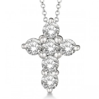 Prong Set Round Diamond Cross Pendant Necklace 14k White Gold (1.50ct)