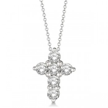 Prong Set Round Diamond Cross Pendant Necklace 14k White Gold (1.50ct)