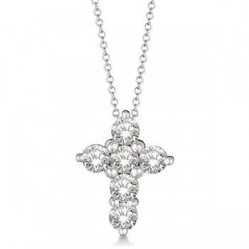 Prong Set Round Diamond Cross Pendant Necklace 14k White Gold (2.05ct)