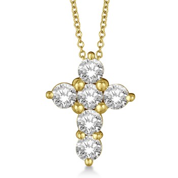 Prong Set Round Diamond Cross Pendant Necklace 14k White Gold (1.30ct)