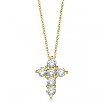 Prong Set Round Diamond Cross Pendant Necklace 14k Yellow Gold (1.50ct)