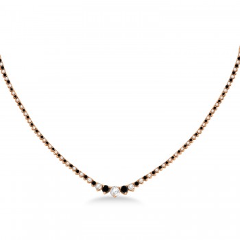 Graduated Eternity Black & Lab White Diamond Tennis Necklace 14k Rose Gold (5.25ct)