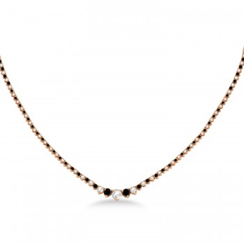 Graduated Eternity Black & White Diamond Tennis Necklace 14k Rose Gold (5.25ct)