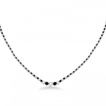 Graduated Eternity Black & White Diamond Tennis Necklace 14k White Gold (5.25ct)