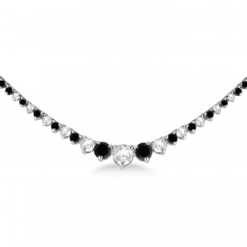 Graduated Eternity Black & White Diamond Tennis Necklace 14k White Gold (5.25ct)