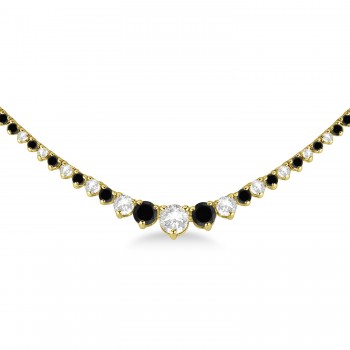 Graduated Eternity Black & Lab White Diamond Tennis Necklace 14k Yellow Gold (5.25ct)