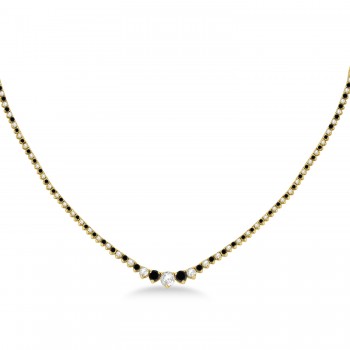 Graduated Eternity Black & White Diamond Tennis Necklace 14k Yellow Gold (5.25ct)