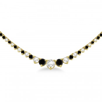 Graduated Eternity Black & White Diamond Tennis Necklace 14k Yellow Gold (5.25ct)