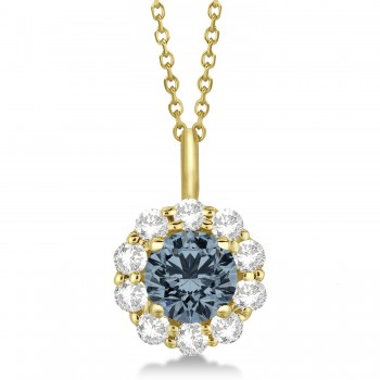 Halo Diamond and Gray Spinel Lady Di Pendant Necklace 14K Yellow Gold (1.69ct)