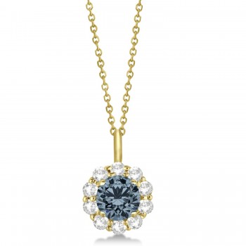 Halo Diamond and Gray Spinel Lady Di Pendant Necklace 14K Yellow Gold (1.69ct)