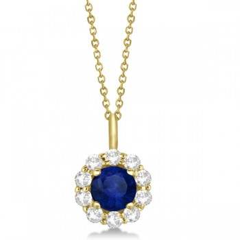 Halo Diamond and Sapphire Pendant Necklace 14K Yellow Gold (1.69ct)