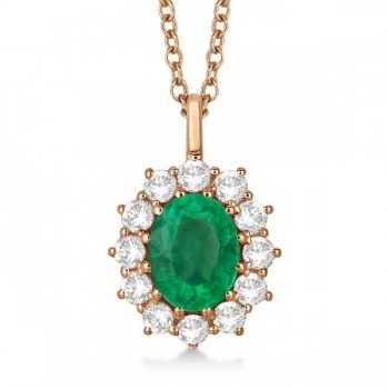 Oval Lab Emerald and Lab  Diamond Pendant Necklace 14k Rose Gold (3.60ctw)