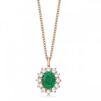 Oval Emerald and Diamond Pendant Necklace 14k Rose Gold (3.60ctw)