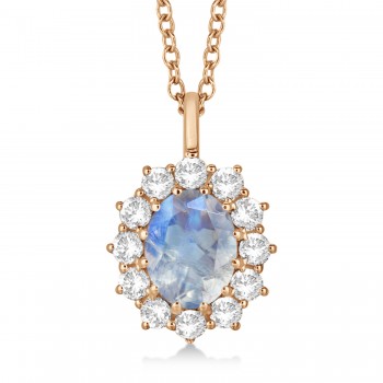 Oval Moonstone and Diamond Pendant Necklace 14k Rose Gold (2.80ctw)