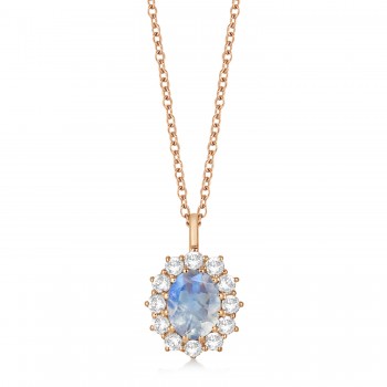 Oval Moonstone and Diamond Pendant Necklace 14k Rose Gold (2.80ctw)