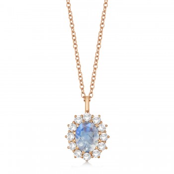 Oval Moonstone and Diamond Pendant Necklace 14k Rose Gold (2.80ctw)