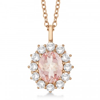 Oval Morganite and Diamond Pendant Necklace 14k Rose Gold (3.60ctw)