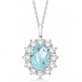 Oval Aquamarine & Diamond Pendant Necklace 14k white Gold (3.60ctw)