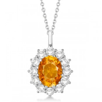 Oval Citrine and Diamond Pendant Necklace 14k White Gold (3.60ctw)