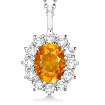 Oval Citrine and Diamond Pendant Necklace 14k White Gold (3.60ctw)
