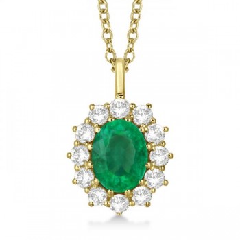 Oval Lab Emerald & Lab  Diamond Pendant Necklace 18k Yellow Gold (3.60ctw)