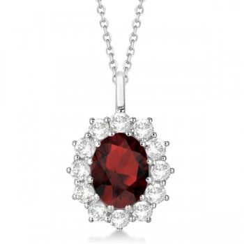 Oval Garnet and Diamond Pendant Necklace 14k White Gold (3.60ctw)