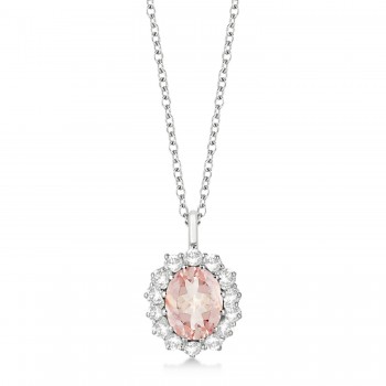 Oval Morganite and Diamond Pendant Necklace 14k White Gold (3.60ctw)