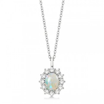 Oval Shape Opal & Diamond Pendant Necklace 14k White Gold (3.60ctw)