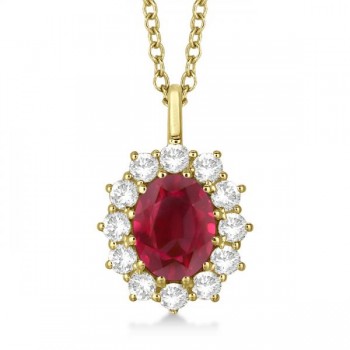 Oval Lab Ruby & Lab  Diamond Pendant Necklace 18k Yellow Gold (3.60ctw)