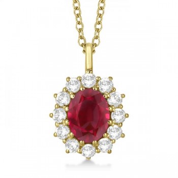 Oval Ruby & Diamond Pendant Necklace 18k Yellow Gold (3.60ctw)