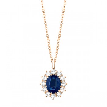 Oval Blue Sapphire & Diamond Pendant Necklace 14k Rose Gold (3.60ctw)