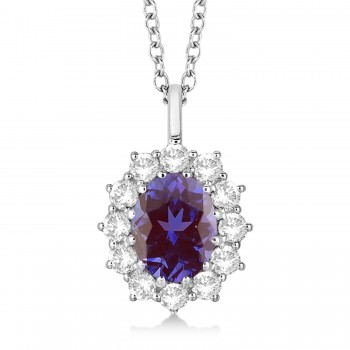 Oval Lab Alexandrite and Diamond Pendant Necklace 14k White Gold (3.60ctw)