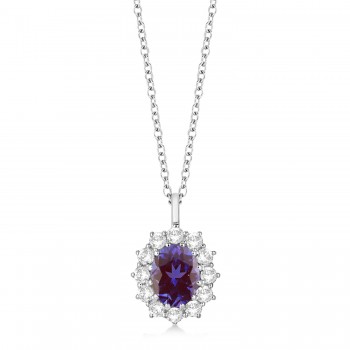 Oval Lab Alexandrite and Diamond Pendant Necklace 14k White Gold (3.60ctw)