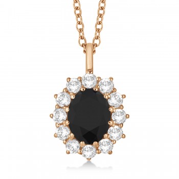 Oval Black & White Diamond Pendant Necklace 14k Rose Gold (2.80ctw)