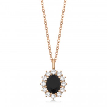 Oval Black & White Diamond Pendant Necklace 14k Rose Gold (2.80ctw)