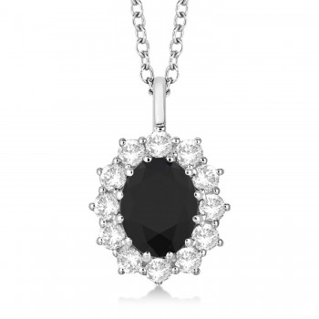 Oval Black & White Diamond Pendant Necklace 14k White Gold (2.80ctw)