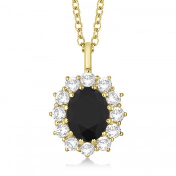 Oval Black & White Diamond Pendant Necklace 14k Yellow Gold (2.80ctw)