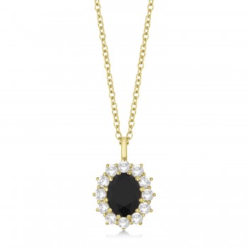 Oval Black & White Diamond Pendant Necklace 14k Yellow Gold (2.80ctw)