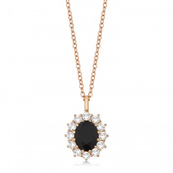 Oval Black & White Diamond Pendant Necklace 18k Rose Gold (2.80ctw)