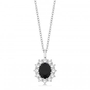 Oval Black & White Diamond Pendant Necklace 18k White Gold (2.80ctw)