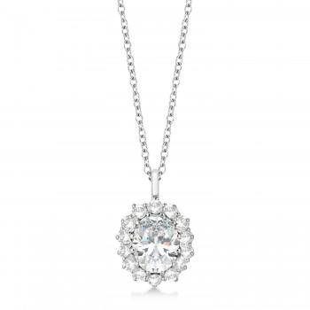 Oval Moissanite and Diamond Pendant Necklace 14k White Gold (3.60ctw)