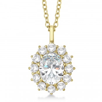 Oval Moissanite and Diamond Pendant Necklace 14k Yellow Gold (3.60ctw)