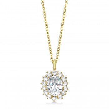 Oval Moissanite and Diamond Pendant Necklace 14k Yellow Gold (3.60ctw)